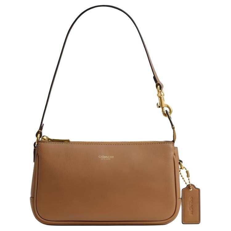 COACH Plaza Natural Grain Leather Shoulder Bag Small Women's Brown