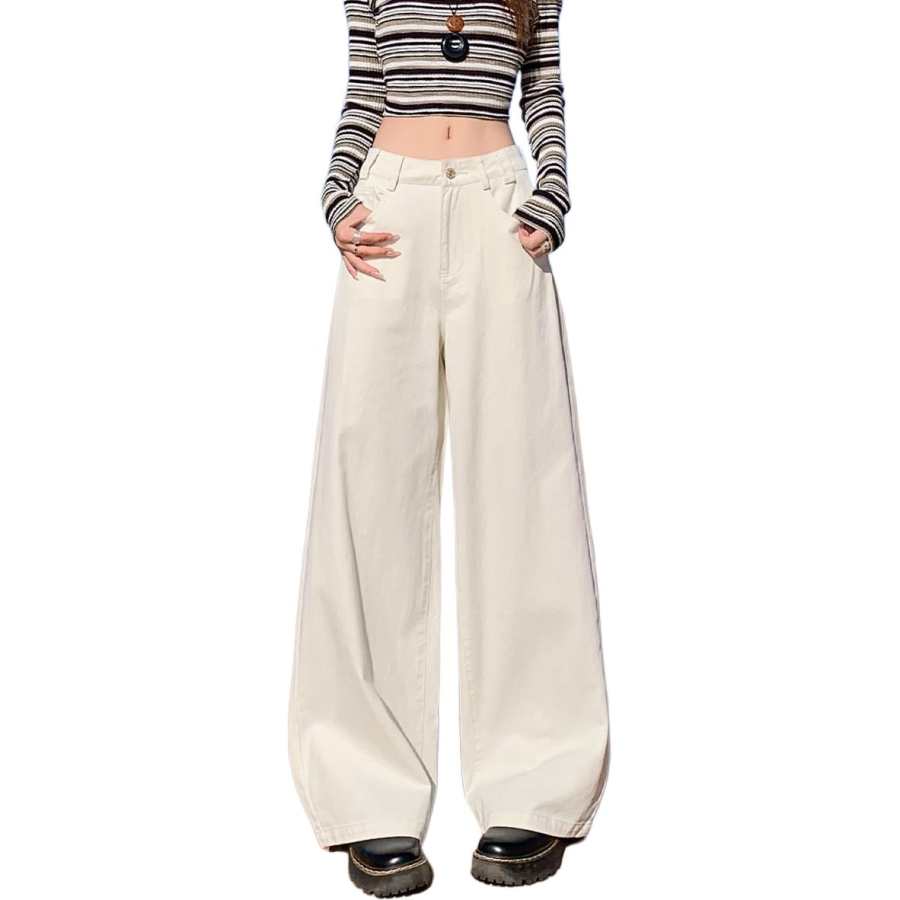 Tonlion Jeans Women's Light Apricot Moderate Wide Leg Pants