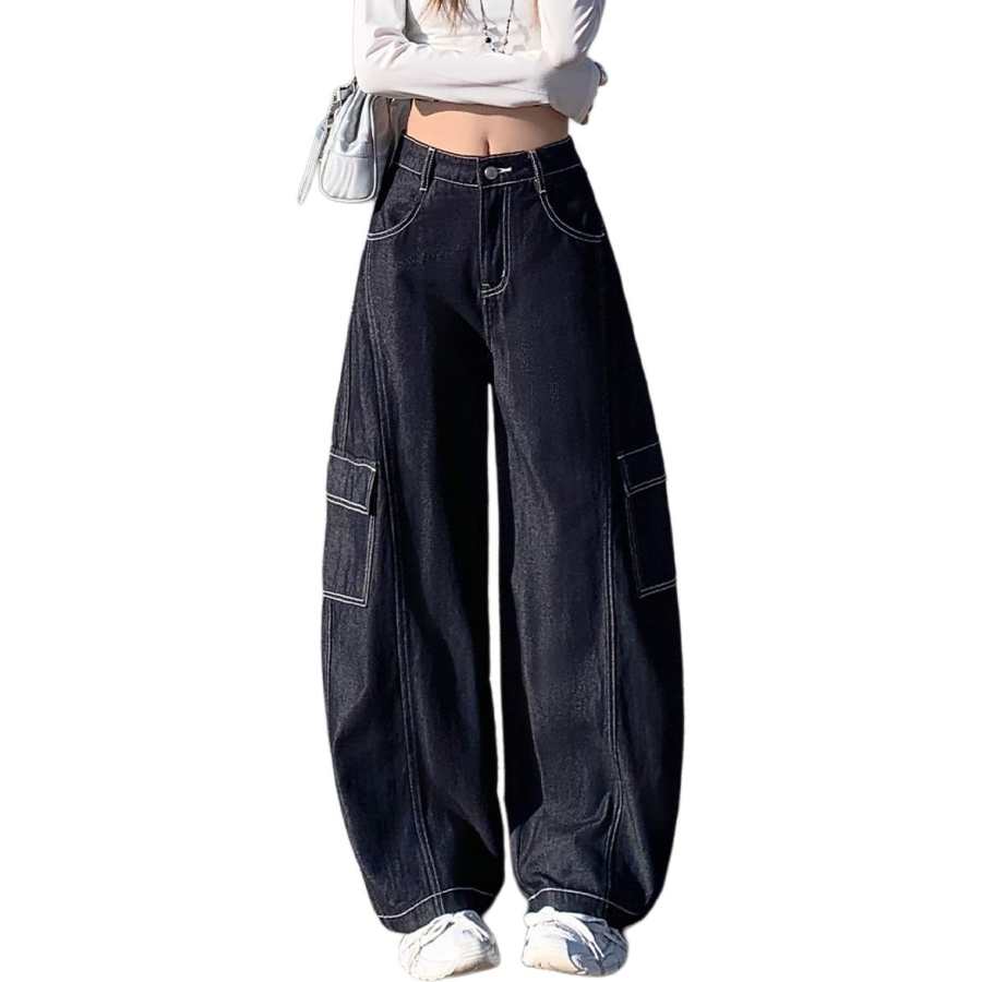 Tonlion Jeans Women's Dark Blue Moderate Wide Leg Pants