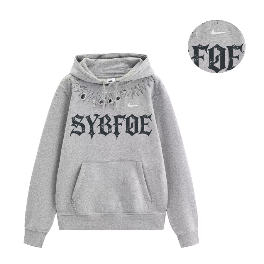 Nike Nike Gothic Dark Letter Brand Logo Embroidery Print Thermal Fleece Lined Hooded Sweatshirt Unisex