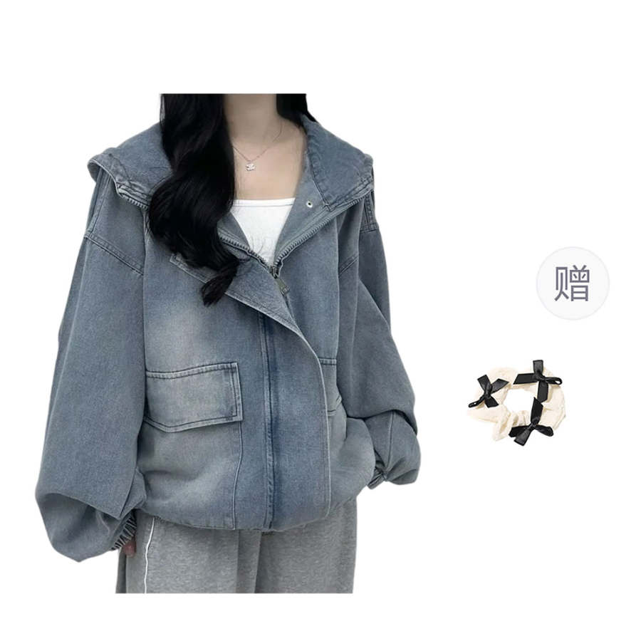 CPAURA Denim Jackets Unisex Hooded Moderate Straight Fit