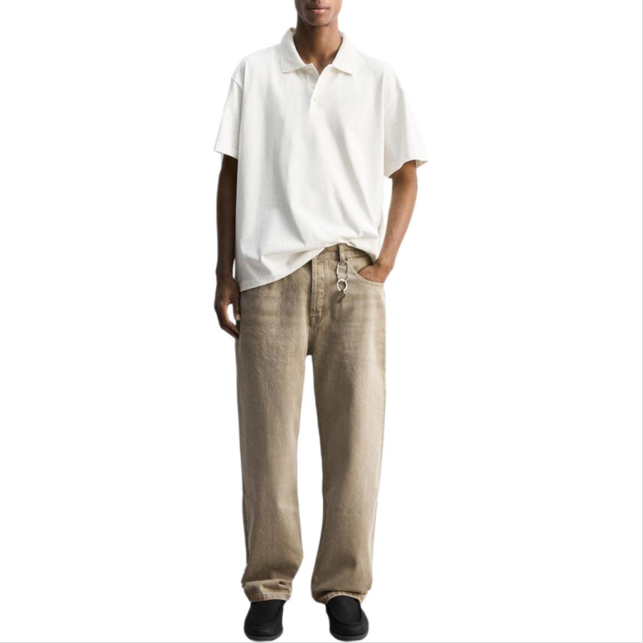 ZARA ORIGINS Polo Shirts Men's Oyster White Polo Collar Moderate Straight Fit