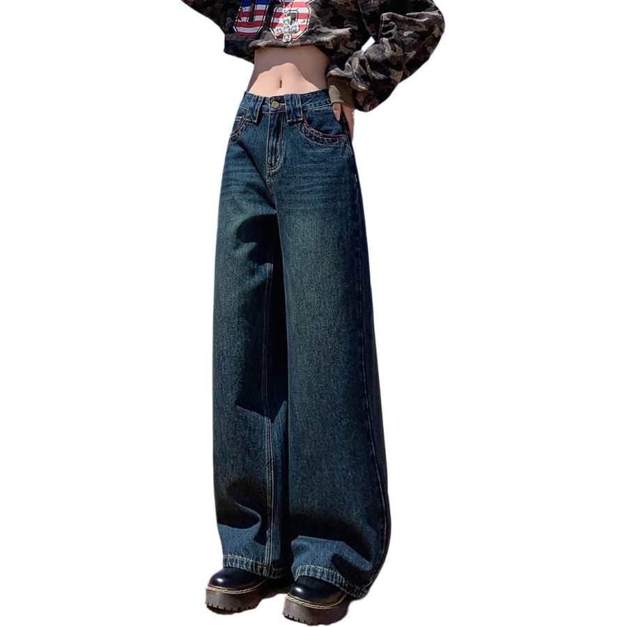 Tonlion Jeans Women's Vintage Blue Moderate Wide Leg Pants