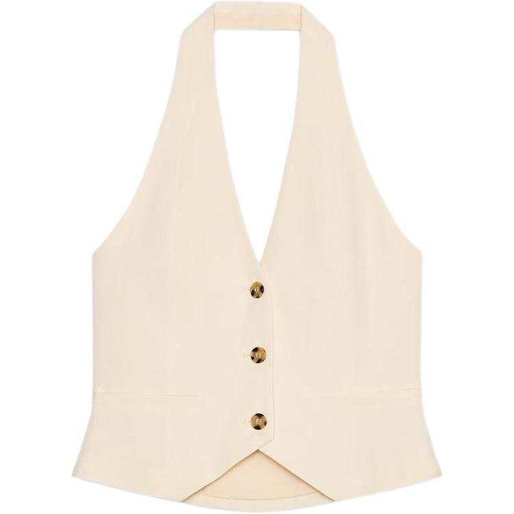 ZARA Tank Tops Women's Vanilla V Neck Moderate Halter Neck