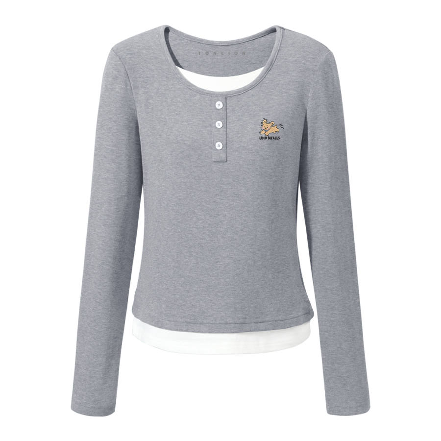 Tonlion T Shirts Women's Crew Neck Moderate Mock Two Piece