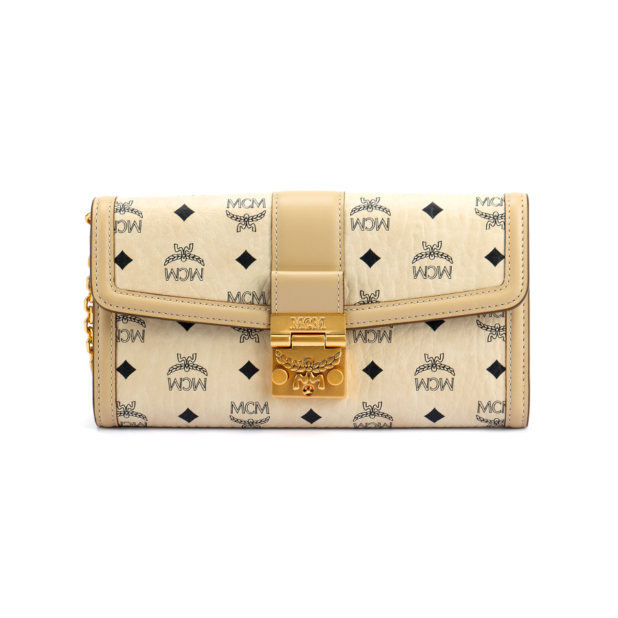 MCM Tracy Coated Canvas With Leather Trim Shoulder Bag, Crossbody Bag Large Women's Beige