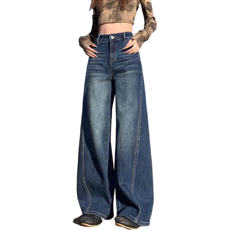 Tonlion Jeans Women's Dark Blue Moderate Wide Leg Pants