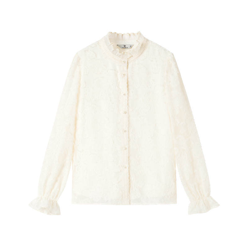 XIANGYING Shirts Women's Heron White Crew Neck Moderate Shirt