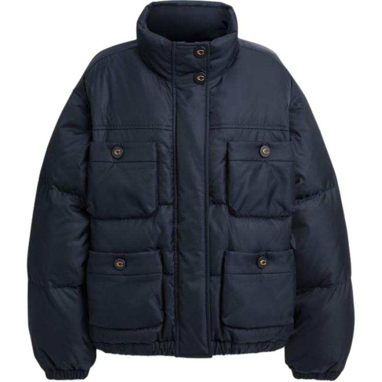 COACH COACH Down Jackets Women's Navy Stand Collar Moderate