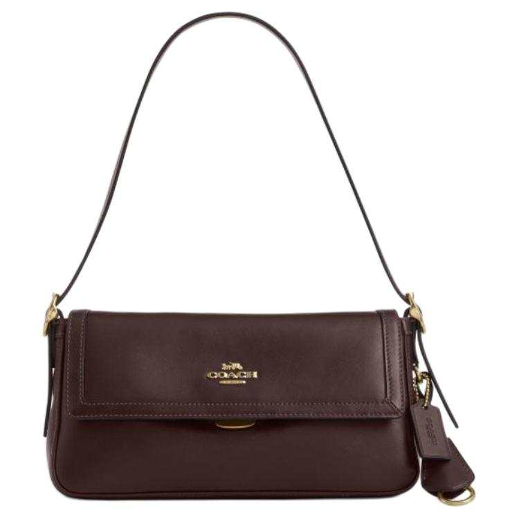 COACH Etta Cow Leather Handbag, Shoulder Bag Medium Women's Dark Coffee Color