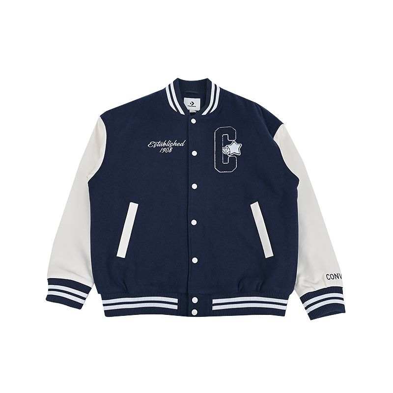 Converse Converse Puffer Jackets Unisex Marine Blue Baseball Collar Moderate Baseball Puffer Jacket