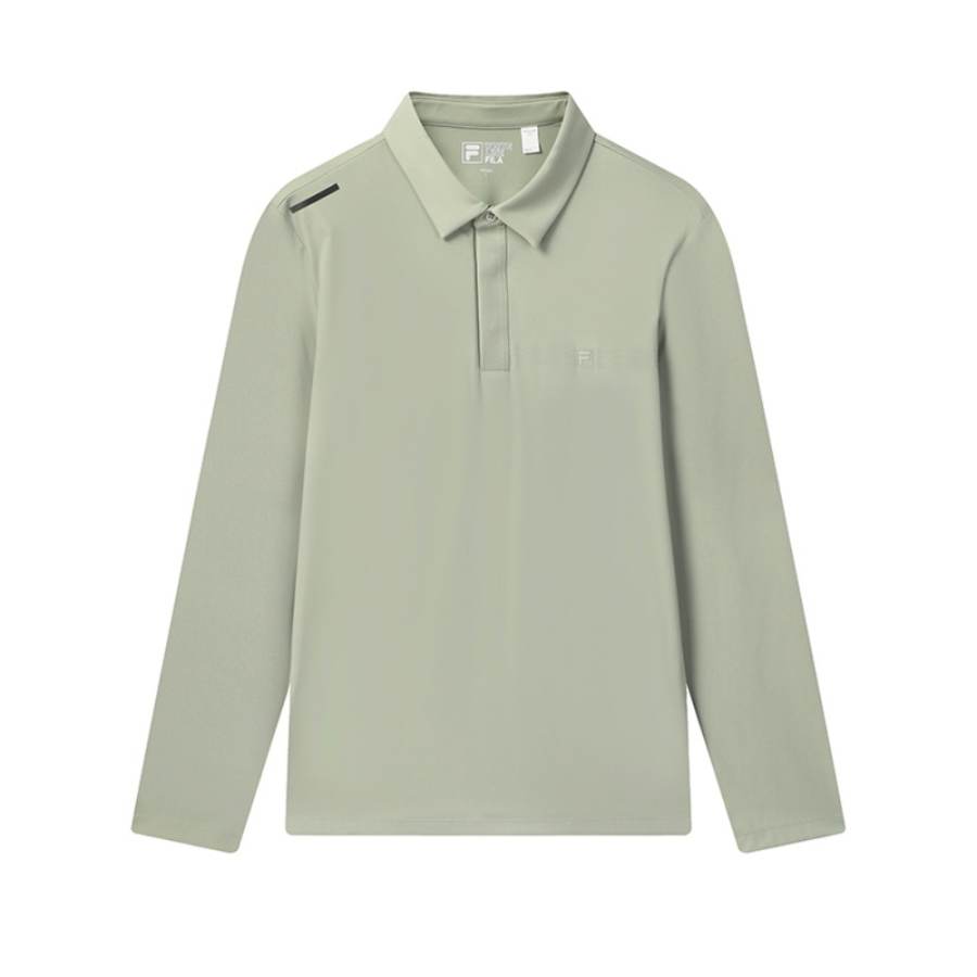 FILA WHITE Polo Shirts Men's Army Green Polo Collar Moderate Straight Fit