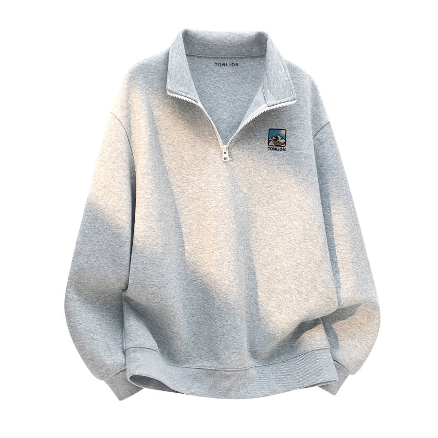 Tonlion Sweatshirts Unisex Stand Collar Moderate Regular