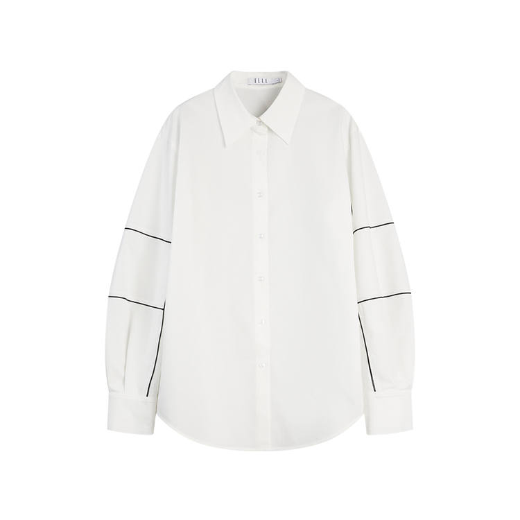 ELLE Shirts Women's White Lapel Moderate Shirt