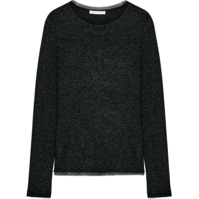 ZARA T Shirts Women's Dark Gray Crew Neck Moderate