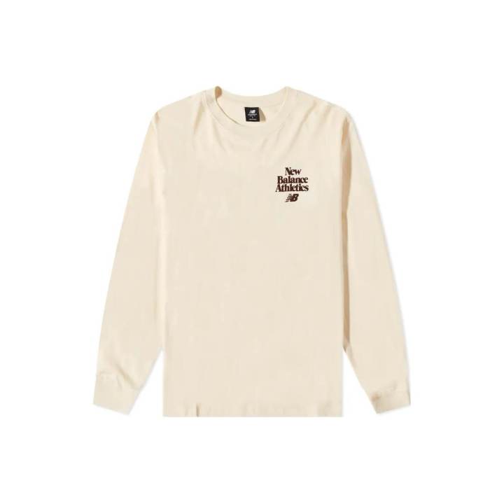 New Balance New Balance M 70s Run Graphic LS T Shirts Men's Ecru Crew Neck Moderate Straight Fit