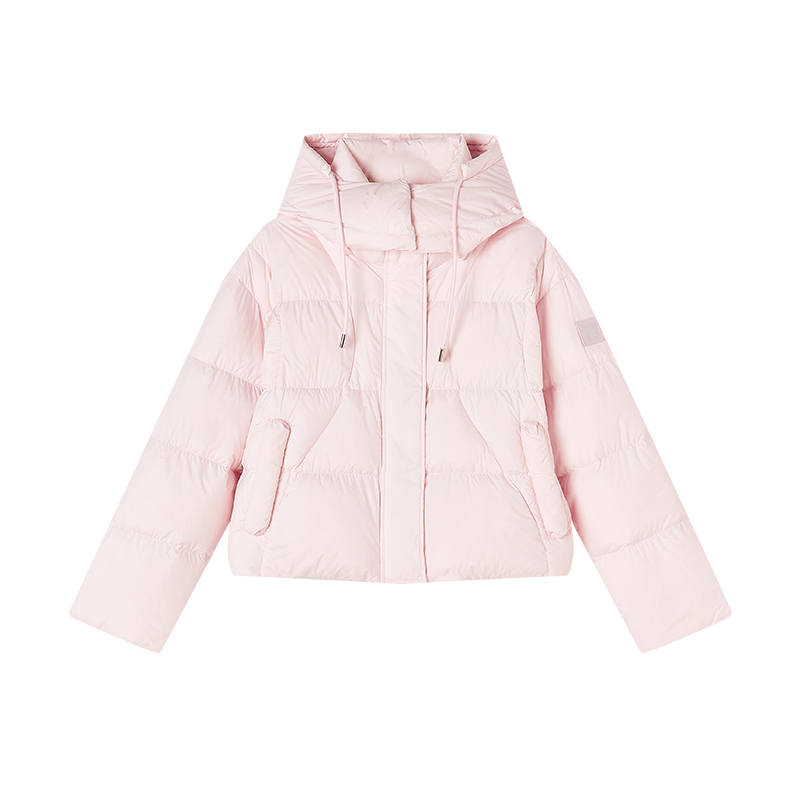 XIANGYING Down Jackets Women's Silver Peony Hooded Moderate Puffer Jacket