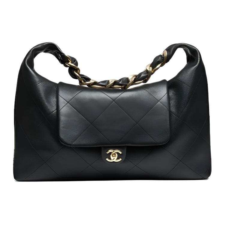 CHANEL Cow Leather Material Gold Metal Shoulder Bag Extra Large Women's Black
