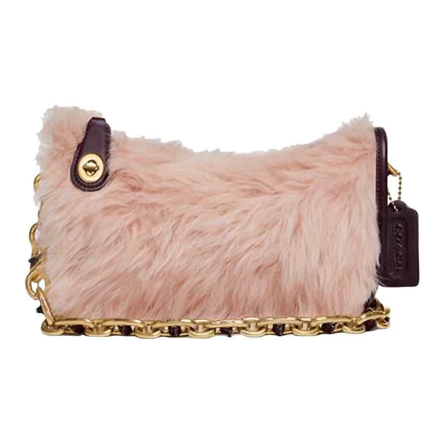 COACH Swinger Wool With Tanned Leather Shoulder Bag Medium Women's Pink
