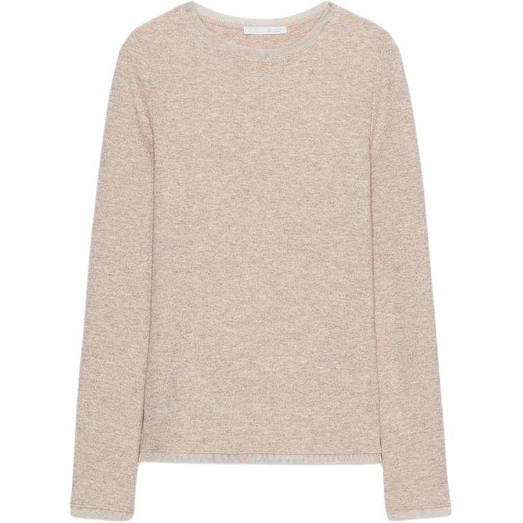 ZARA T Shirts Women's Sand/Zebra Print Crew Neck Moderate Straight Fit