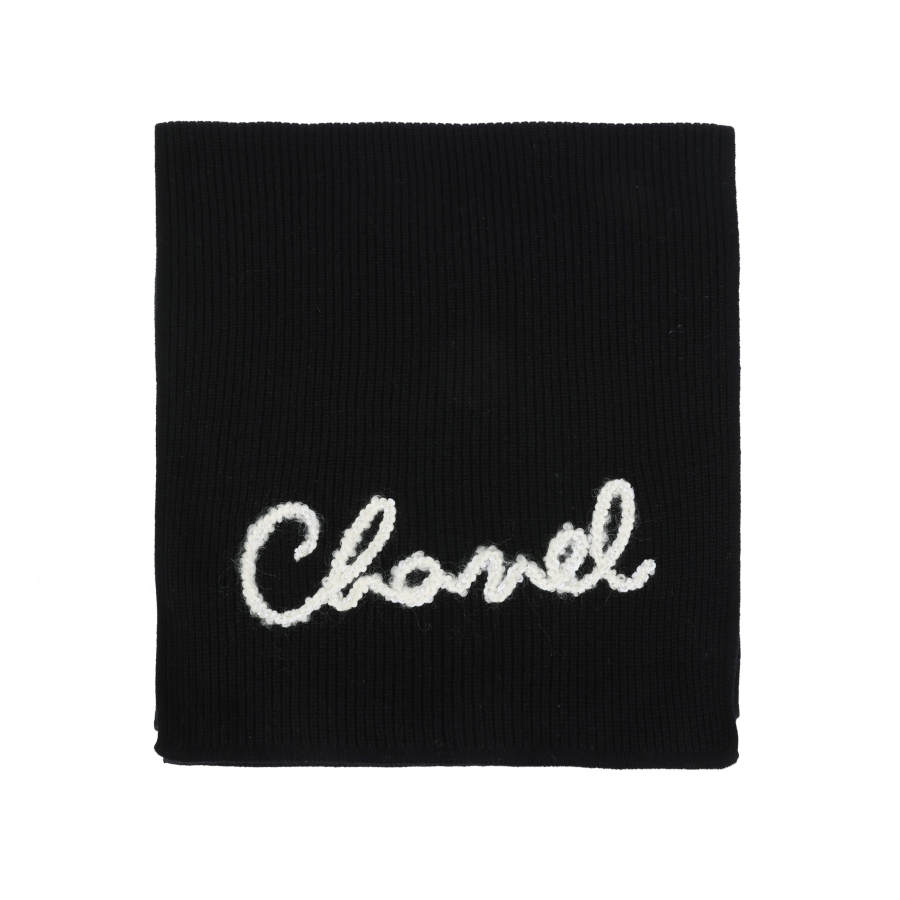 CHANEL Cashmere Knit Scarves Unisex Black