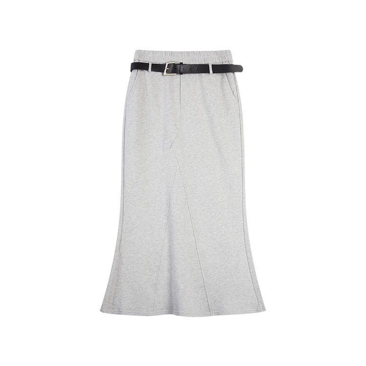 ELLE Casual Long Skirts Women's Light Gray Moderate Mid Length Knitted Skirt