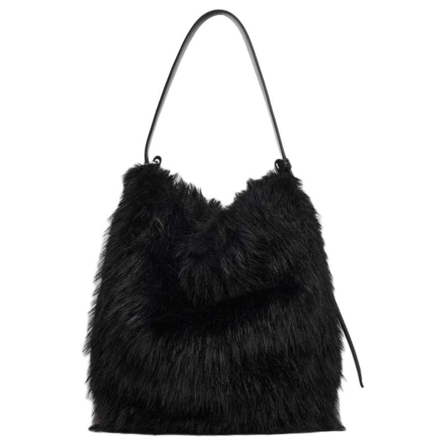 ZARA Polyester Bucket Bag, Shoulder Bag Women's Black