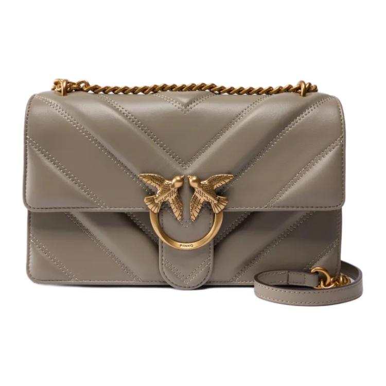 PINKO LOVE Sheepskin Portable Crossbody Bag, Shoulder Bag Medium Women's Gray