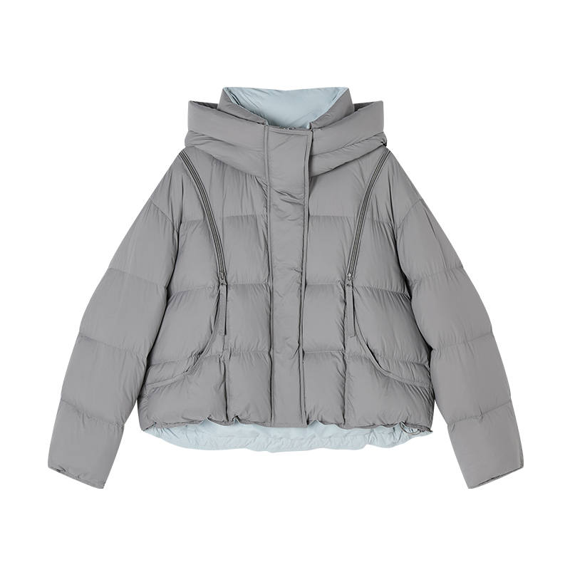 XIANGYING Down Jackets Women's Light Gray Hooded Moderate Puffer Jacket