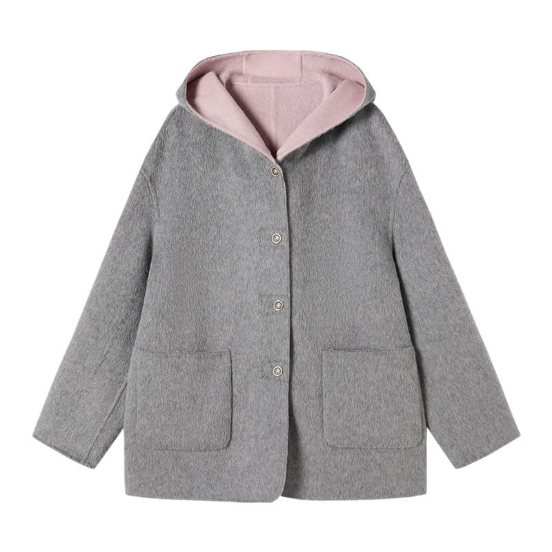 XIANGYING Coats Women's Light Gray Hooded Moderate Straight Fit