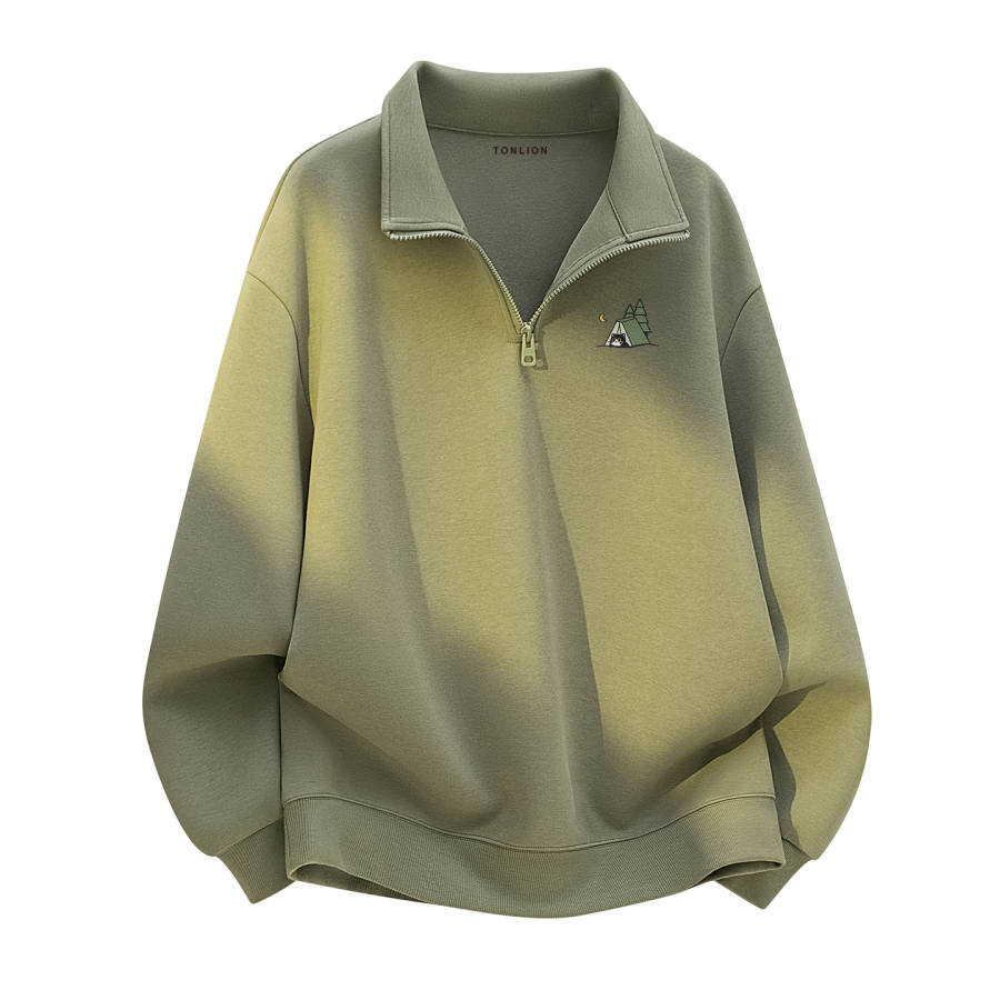 Tonlion Sweatshirts Unisex Stand Collar Moderate Regular