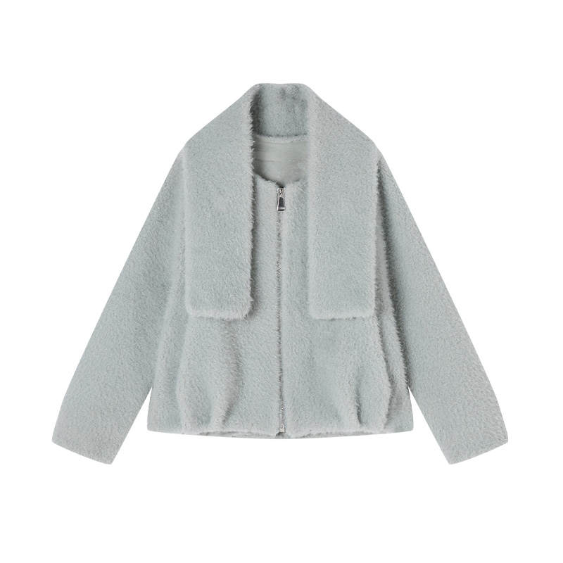 XIANGYING Furs Women's Light Blue V Neck Moderate