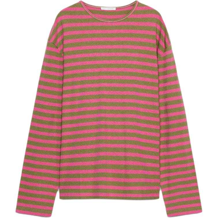 ZARA T Shirts Women's Pink Crew Neck Moderate Straight Fit