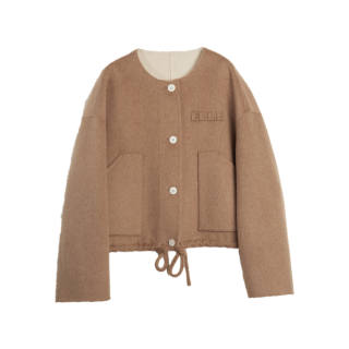ELLE Coats Women's Khaki Collarless Thickened Straight Fit