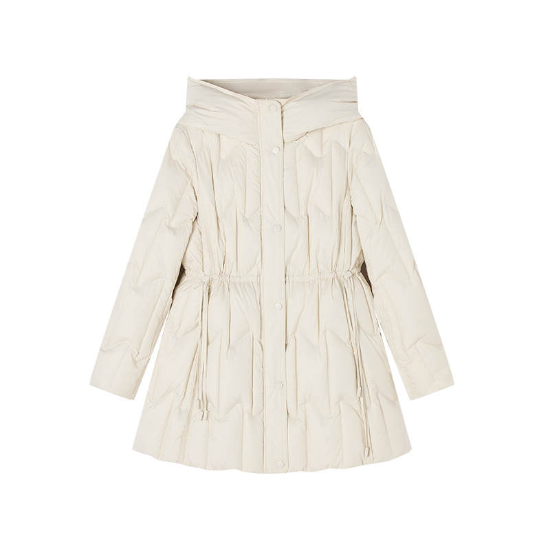 XIANGYING Down Jackets Women's Heron White Hooded Moderate Puffer Jacket