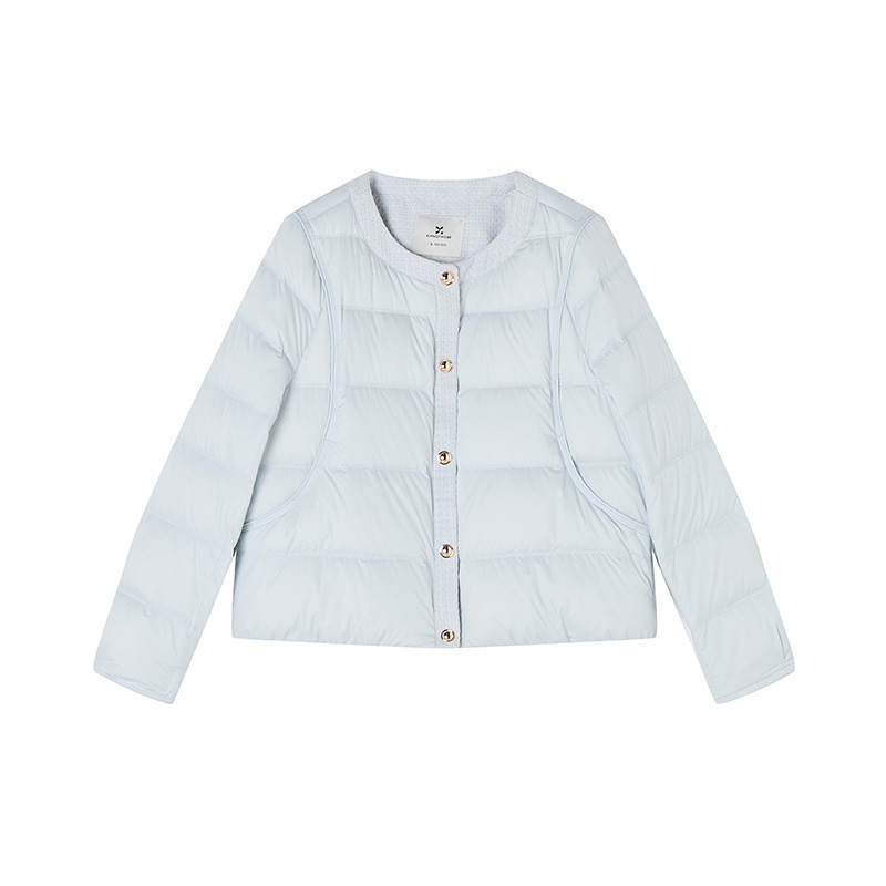 XIANGYING Down Jackets Women's Light Blue Crew Neck Lightweight Puffer Jacket