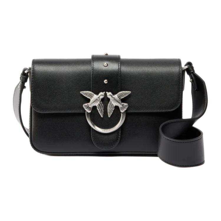 PINKO Love Bag Cow Leather Crossbody Bag, Shoulder Bag Mini Women's Black