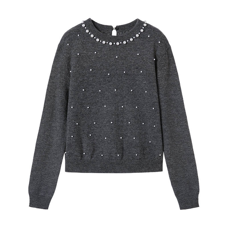 XIANGYING Knitwear Women's Medium Gray Crew Neck Moderate Base Layer