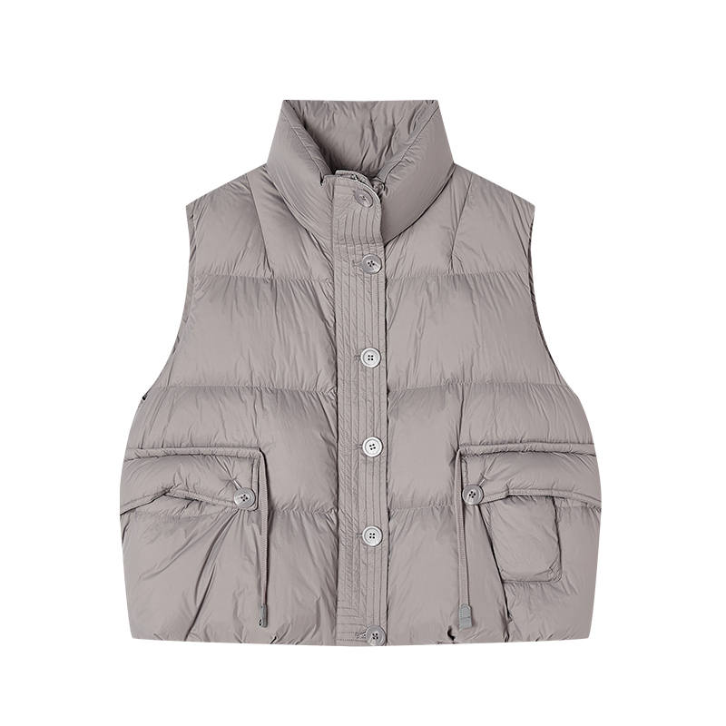 XIANGYING Down Vests Women's Medium Gray Stand Collar Moderate Workwear