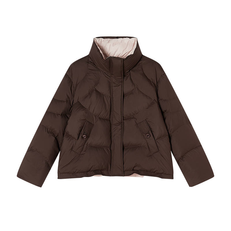 XIANGYING Down Jackets Women's Coffee Stand Collar Moderate Puffer Jacket