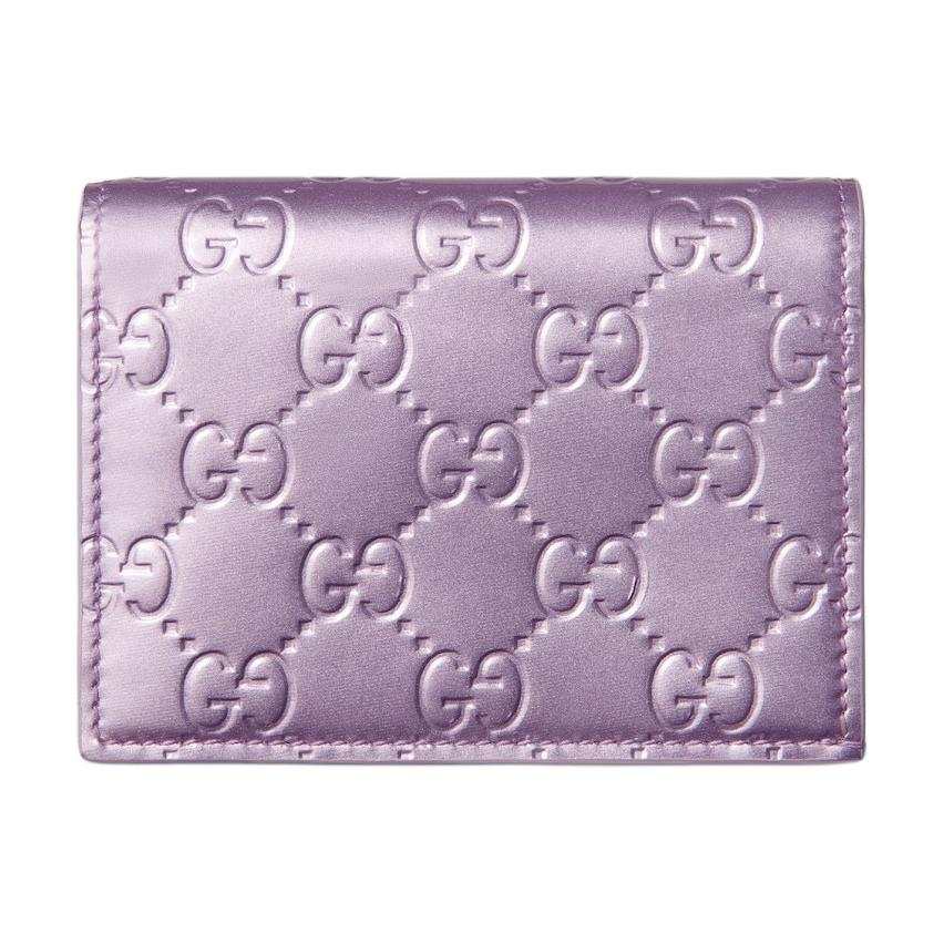 GUCCI GG Emblem Patent Leather Wallet Women's Lavender