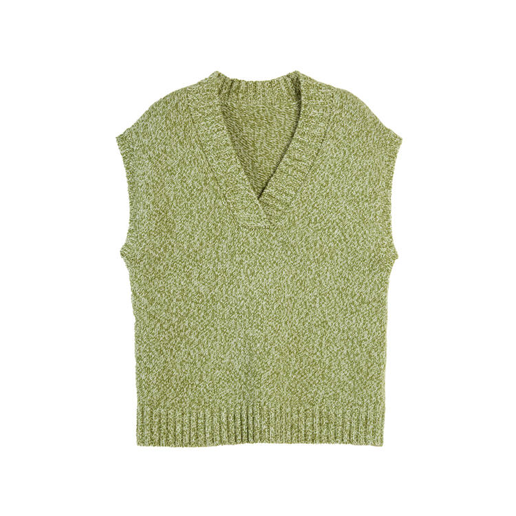 ELLE Vests Women's Green V Neck Moderate Knitted Fabric