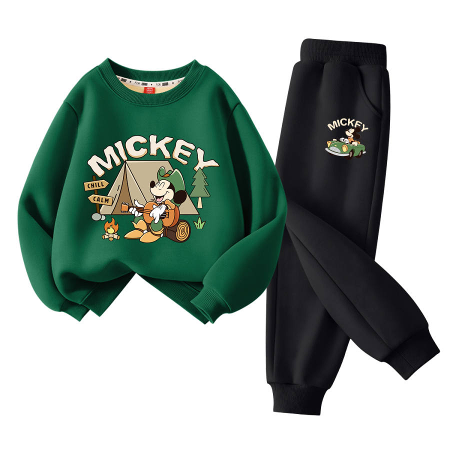 Disney Casual Sportswear Kids' Lamb Wool Sweatshirt Pants Winter Trendy Thickened And Fleece Lined Stylish