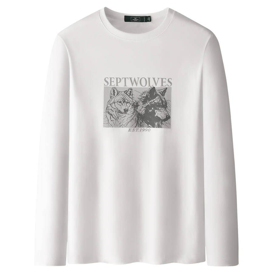 SEPTWOLVES T Shirts Unisex White Crew Neck Thin Straight Fit