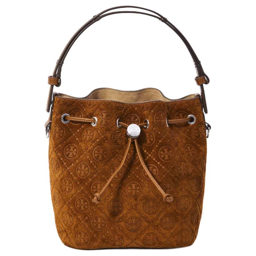 TORY BURCH T Monogram Suede Bucket Bag Handbag Small Women's Brown