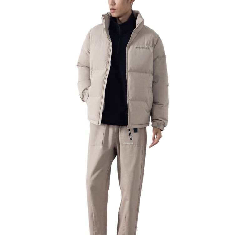 Converse Converse Down Jackets Unisex Khaki Stand Collar Moderate Puffer Jacket