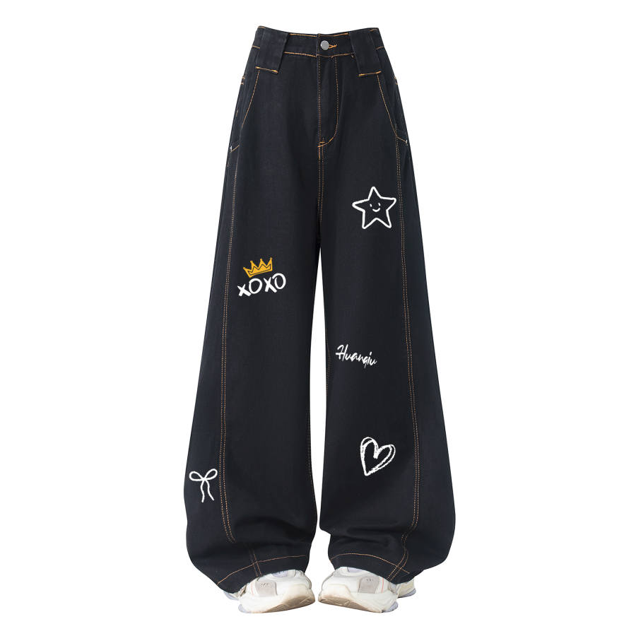 HUANQIU Jeans Unisex Moderate Scimitar Pants