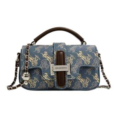Jacoponnus Cow Leather Handbag Small Women's Coffee & Blue Carriage