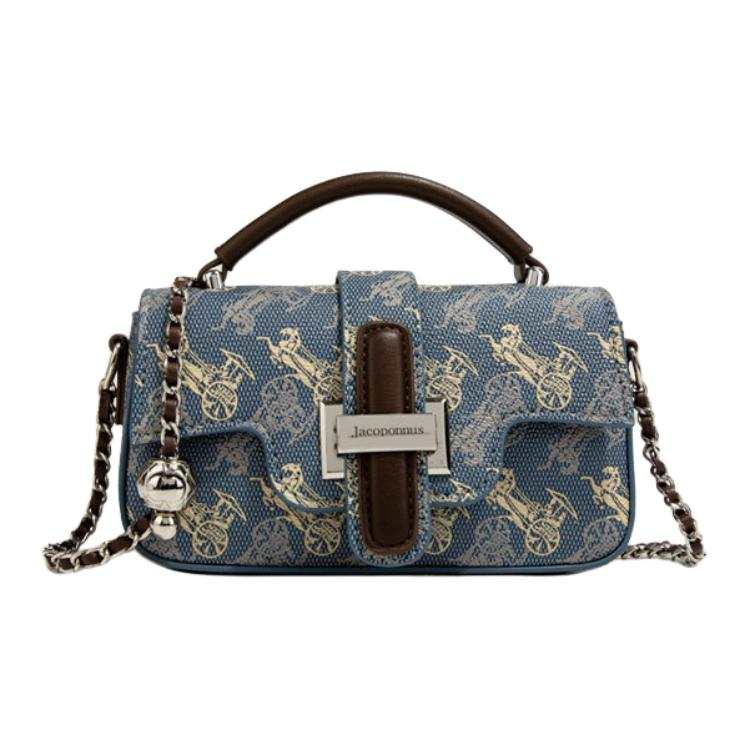 Jacoponnus Cow Leather Handbag Small Women's Coffee & Blue Carriage