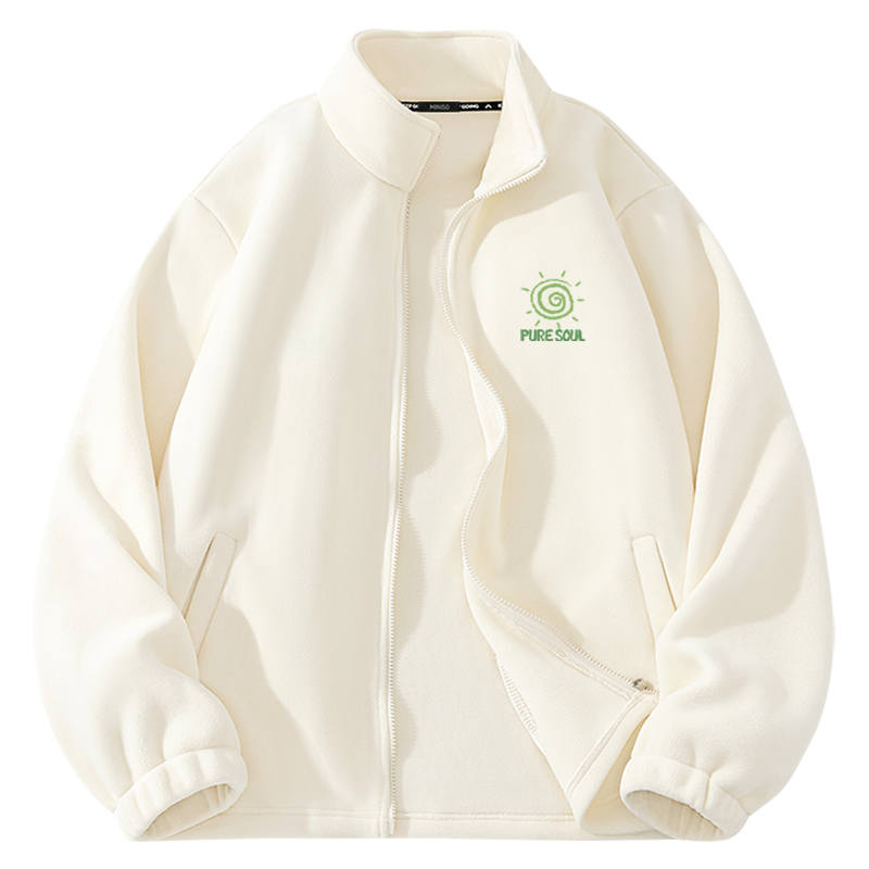MINISO Velvet Jackets Unisex Stand Collar Thickened And Fleece Lined